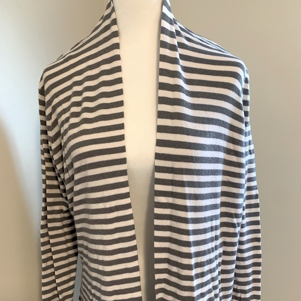 Banana Republic gray and white striped cardigan